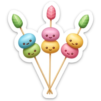 Dango Cinematic Realistic Dango Dessert Emoji, depicted as a skewer holding three colorful rice dumpling balls in different hues, rendered with delicate textures and soft, inviting lighting. sticker