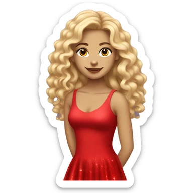 a teen that has very long curly blond with  a club dress that is red sparkle with red heels sticker