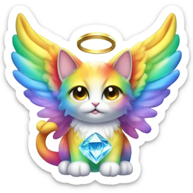 Cute Heavenly Rainbow 4d Diamond ultra Omni-Cat God with wings and a ring around its body and another ring above it’s head  sticker
