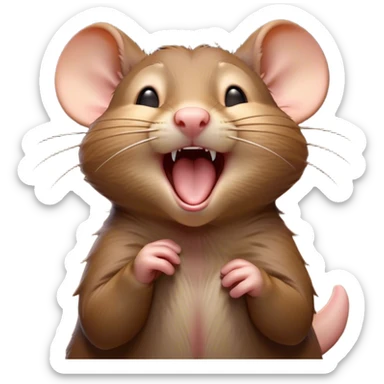 Cinematic Cute Yawning Brown Rat Portrait Emoji, Head tilted slightly with a dramatic, wide-open yawn, showcasing a soft, sleek brown coat with tiny drooping ears and half-closed eyes in drowsy contentment, Simplified yet irresistibly adorable features, highly detailed, glowing with a soft, cozy glow, high shine, relaxed yet expressive, stylized with a dash of urban charm, soft glowing outline, capturing the essence of a sleepy yet affectionate rat that seems ready to stretch out for a nap! sticker