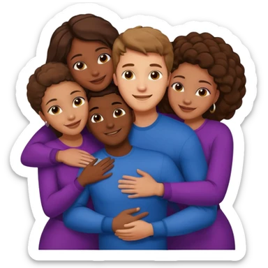 one american italian young brown-haired man surrounded by three african women with large butts hugging him and each other and massaging his crotch sticker