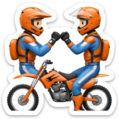 2 dirtbike racers in gear and gloves fist bumping sticker