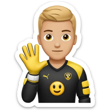 Football goalkeeper gloves with man goalkeeper and small emoji sticker