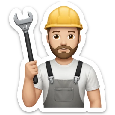  guy who looks very handsome, he has a beard, wears a white tee shirt and holds a wrench in one hand and a black hammer in the other  sticker