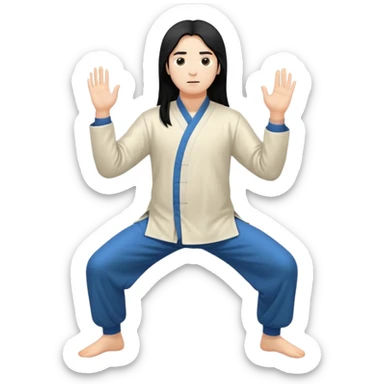 pratiquant de qi gong aux cheveux longs, en position basse sticker