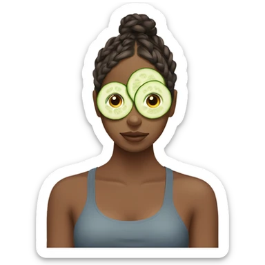 Brown girl with braids, having a spa day with cucumbers on eyes sticker