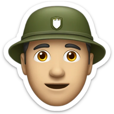 european man wearing a army green hat with logo sticker