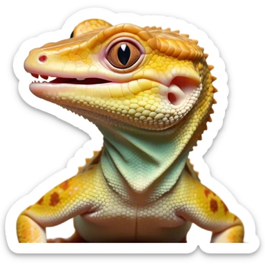 Cinematic Cute Yawning Gecko Portrait Emoji, Head tilted slightly with a dramatic, wide-open yawn, showcasing a compact, smooth-scaled body with slightly drooping eyelids and a relaxed, open-mouthed expression, Simplified yet irresistibly adorable features, highly detailed, glowing with a soft, cozy ambient glow, high shine, relaxed yet expressive, stylized with a hint of whimsical charm, soft glowing outline, capturing the essence of a drowsy yet affectionate gecko that appears ready to stretch out for a nap! sticker