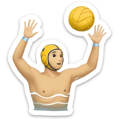 An icon featuring a yellow water polo ball floating on the water with goals in the background, inside a swimming pool. The design includes splashes and ripples, symbolizing the fast-paced action and strategy of water polo. Transparent background highlights. sticker