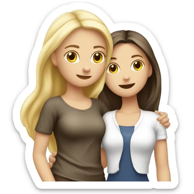 Two girls’ hug European ohne blonde ohne brunette different Outfits  sticker