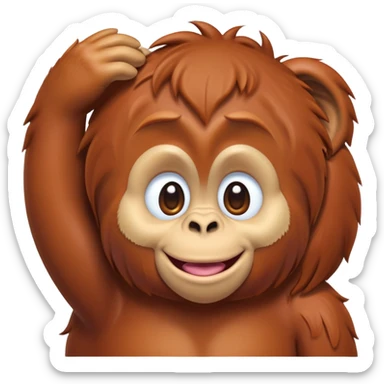cinematic-realistic-orangutan-baby-portrait-emoji,-head-tilted-playfully-and-inquisitively,-with-a-gentle,-expressive-face-accented-by-soft,-flowing-fur-and-round,-sparkling-eyes-brimming-with-warmth,-simplified-yet-irresistibly-adorable-feature sticker