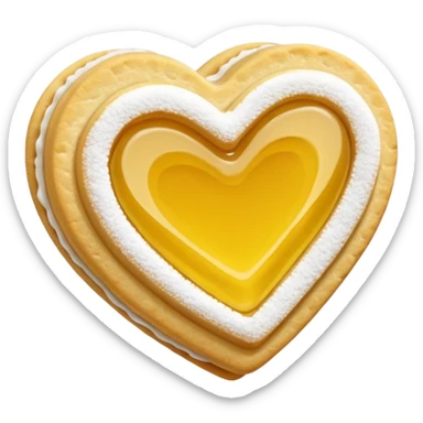 Realistic shortbread cookie in the shape of a heart with color of lemon jelly middle filling and sprinkled powder sugar on top. sticker