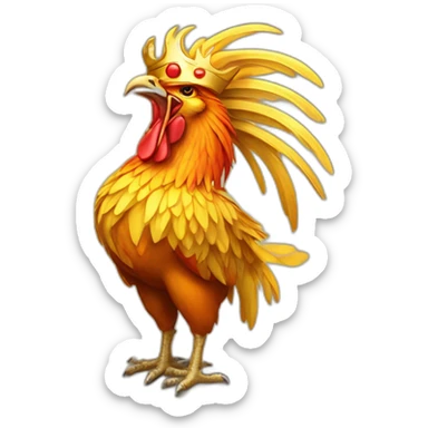 proud and howling golden phoenix rooster with a crown on its head sticker