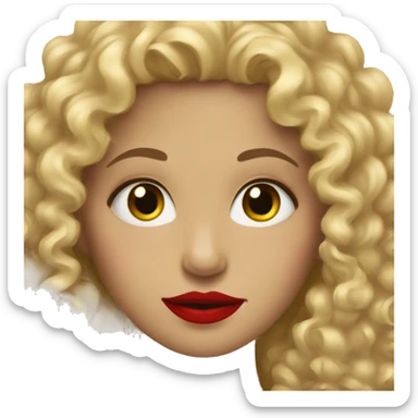 blonde curly haired girl with red lipstick sticker