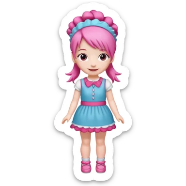 Isolated detaile illustration of the most modern raspberry torte doll figurine full body with pink hair and a hairband sticker