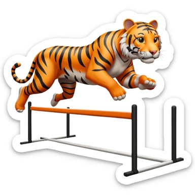 A tiger running over a hurdle on a track  sticker