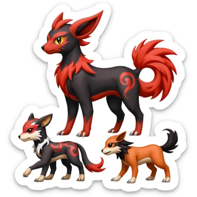 Darkrai-Litten-Growlithe-Yveltal-Houndoom-Meloetta-Fakémon-creature-hybrid-fusion, full body sticker