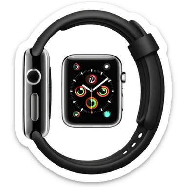 a black apple watch with rings and a #00DDC5 band in the style of an ios emoji  sticker