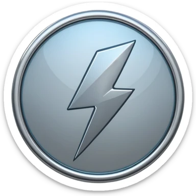A lightning bolt emoji made of polished silver chrome, sharp yet rounded edges, glossy metallic surface, soft reflections, minimal futuristic design, iOS emoji style, centered, clean white background sticker