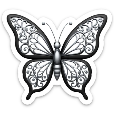 Black and silver filigree butterfly, 3D, extremely detailed design sticker