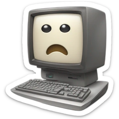 Anthropomorphic computer with a face, arms and legs doing something random sticker
