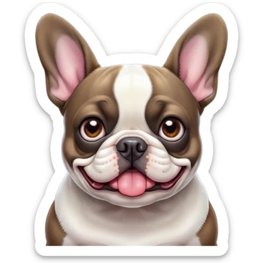Cinematic Comical Pied French Bulldog Portrait Emoji, Head tilted with an exaggeratedly shocked, comical expression and wide, humorously expressive eyes, showcasing a distinctive pied fur of contrasting hues and a charmingly goofy face, simplified yet hilariously detailed, glowing with a sassy, playful radiance, high shine, exuding a mischievous and meme-worthy charm, styled with a soft glowing outline, capturing the essence of a Pied French Bulldog that looks ready to spark a viral laugh! sticker