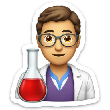 chemist with red flask erlenmeyer sticker