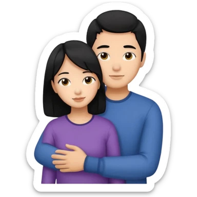 Asian Man black hair hugging girl with black hair sticker