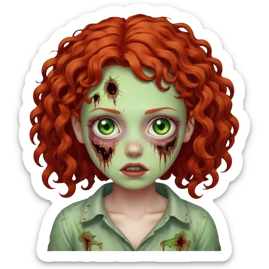 a curly girl red-haired with green eyes zombie sticker