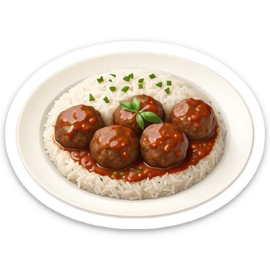 Kofte Cinematic Realistic Kofte Dish Emoji, depicted as spiced meatballs served alongside a portion of fragrant rice, rendered with rich textures and warm, appetizing lighting. sticker