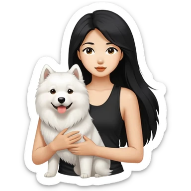  asiatic girl in the black tank top with long black  hair and a samoyed sticker