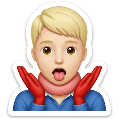 Person with their two hands around their neck, with their tongue sticking out sticker