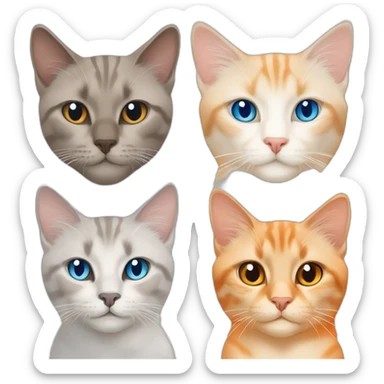 three cats, one grey lynx point siamese cat with blue eyes, one orange and white tabby cat, and one all orange cat with orange eyes sticker