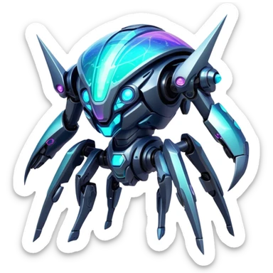  Epic legendary rare glowing mechanical Shiny sparkly transparent bioluminescent luminescent vibrant bright pastel dark exotic iridescent colorful gradients futuristic modern metallic glossy glittery fantasy-cyber-Fakémon-Vernid-mecha-creature sticker