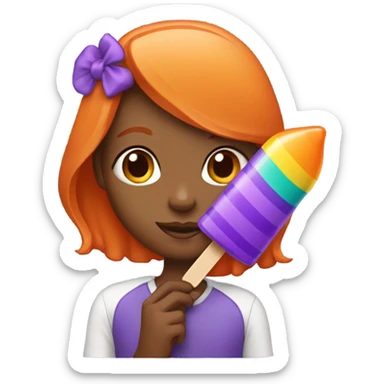 A girl with orange hair holding a purple popsicle  sticker