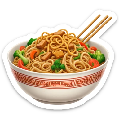 Cinematic Realistic Chow Mein Dish Emoji, showcasing stir‚Äêfried noodles with crisp vegetables and tender meat, rendered with lifelike detail and vibrant, dynamic lighting. sticker