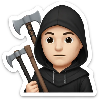 an executioner with a black hood on his face so we can't see his face but only his eyes and an axe in his hand sticker