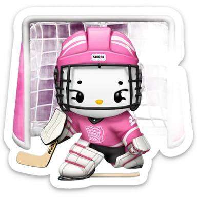 Pink hello kitty as a hockey goalie sticker