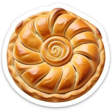 cinematic-realistic-burek-sa-sirom-dish-emoji,-showcasing-a-flaky-pastry-filled-with-cheese-rendered-with-crisp-textures-and-appetizing,-warm-lighting. round spiral\ sticker