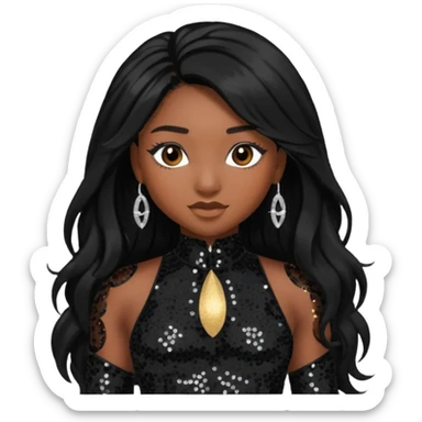 Normani from Fifth Harmony with long black hair, black sequin outfit sticker