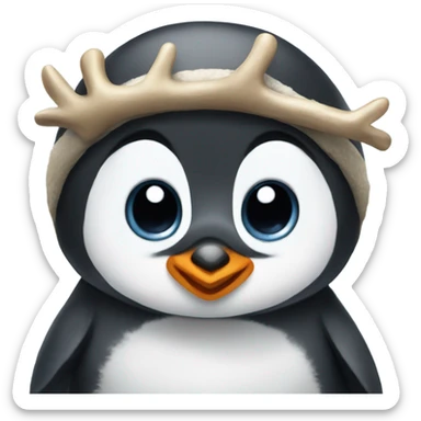 Baby penguin with antler headband sticker