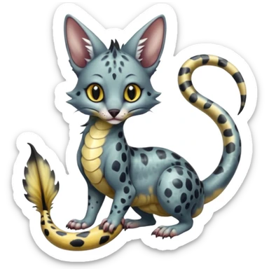 Realistic Flurry furry scary slimy oily glossy wet gloomy dusky scaly sergal-serval-possum-sphynx-Koi-sergal-fusion-animal-hybrid-creature with a snake-tail sticker