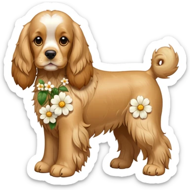 Full body shot of a cocker spaniel with flowers sticker
