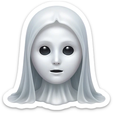 Cinematic Noble Ghost Portrait Emoji, Ethereal and dignified, with a flowing, translucent form in silvery-white hues, wispy and majestic, and a calm, otherworldly expression with deep, thoughtful eyes, simplified yet sophisticated features, highly detailed, glowing with a soft, spectral radiance, high shine, exuding regal mystery and quiet authority, with a soft glowing outline that captures the essence of a ghostly guardian drifting from another realm! sticker