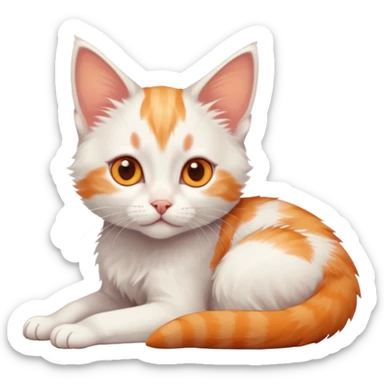 full body of very small + skinny ginger and white kitten with deep orange eyes and triangular shaped face lying down sticker
