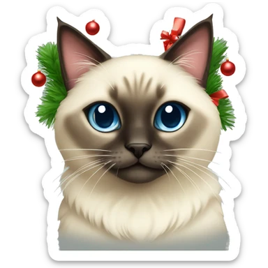 cute and fluffy siamese cat with christmas garland sticker