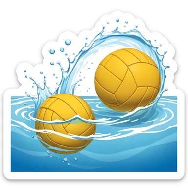 An icon featuring a yellow water polo ball floating on the water with goals in the background, inside a swimming pool. The design includes splashes and ripples, symbolizing the fast-paced action and strategy of water polo. Transparent background highlights. sticker