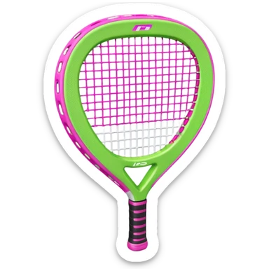 green padel racquet with pink P in the middle sticker