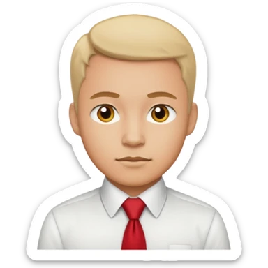 man in white shirt, having red tie sticker