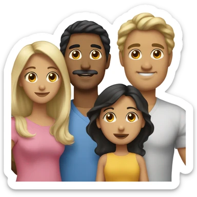 Puerto rican beard short black hair  husband with blond long hair wife and brown long hair daughter Family  sticker